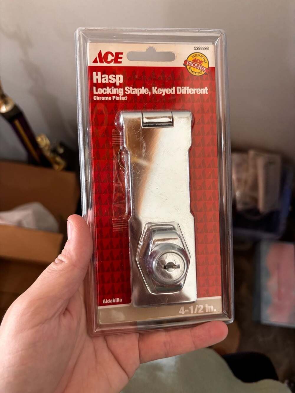 Ace 4-1/2 in. Chrome Plated Locking Staple Keyed Different Hasp
